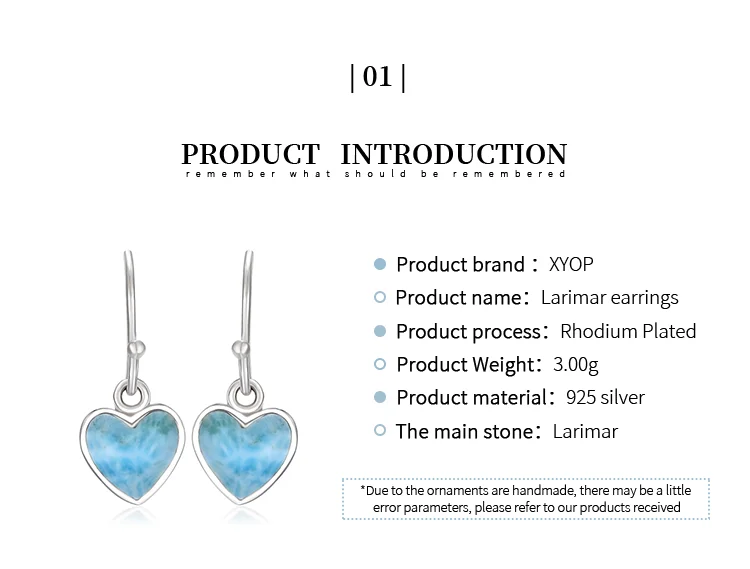 2021 Simple Fashion LOVE Geometric Charm 925 Sterling Silver Jewelry Gift Classic Natural Precious Larimar Earrings for Women