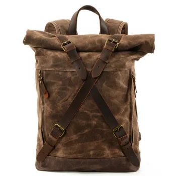 

New Luxury Vintage Canvas Backpacks For Men Oil Wax Canvas Leather Travel Backpack Large Waterproof Daypacks Retro Bagpack