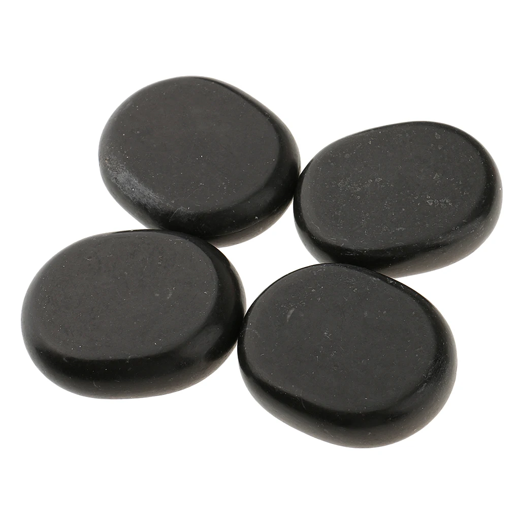 4pcs/ lot Large Spa Hot Rocks Relaxing Massage Stones for Pain Relieving Natural Basalt Kit -5x6 cm Black