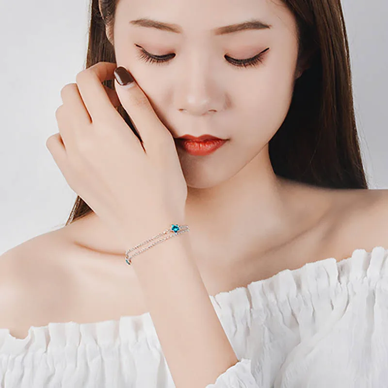 Bague Ringen темперамент двойной браслет-цепочка для женщин звезда драгоценный камень серебро 925 ювелирные изделия Аквамарин обручальные аксессуары подарок