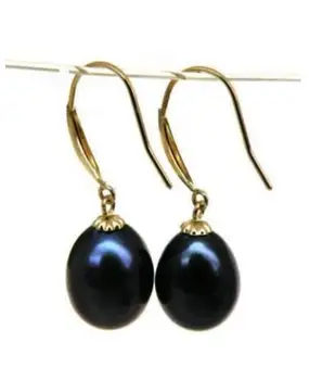 

noble jewelry Huge AAA 10-13mm black Freshwater pearl dangle earring 14K Yellow Gold