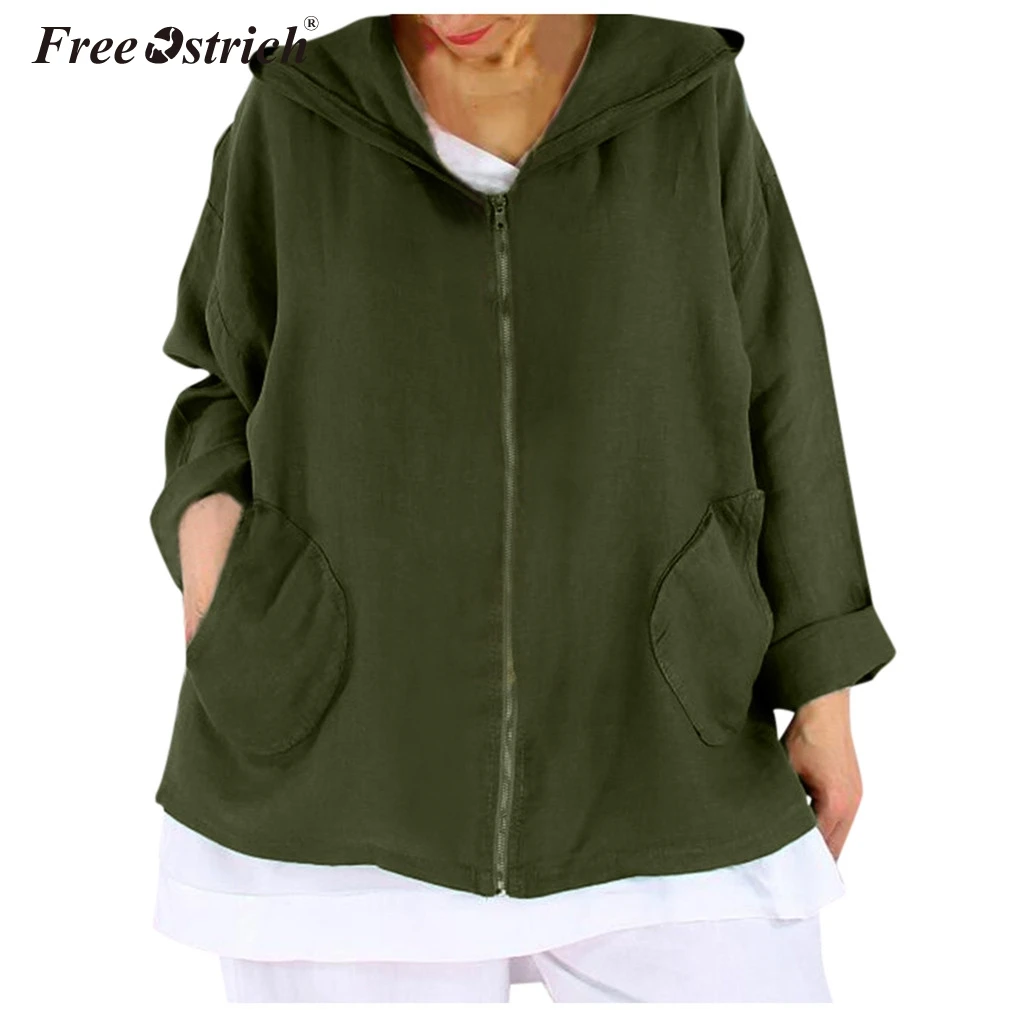 

Free Ostrich 2019 Women Solid Color Hooded Coat Windbreaker Female Zipper Outerwear Basic Jacket Coat Tops Plus Size L-3XL N30