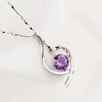 

Feminine Purple Pendant 925 Sterling Silver Necklace Short Paragraph Clavicular Chain Female Accessories For Birthday Present