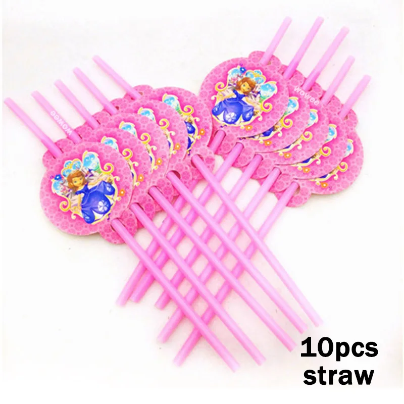 10pc Drinking Straw 108*180 см скатерть принцессы Софии для вечеринки на день рождения, принадлежности для детского душа, тема мультфильма для детей, сувениры Софии, настольные тканевые украшения - Цвет: 10pc Drinking Straw