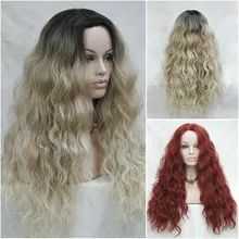 Женские передние парики пепел блонд красный Омбре 26 дюймов парик с длинными кудрявыми волосами