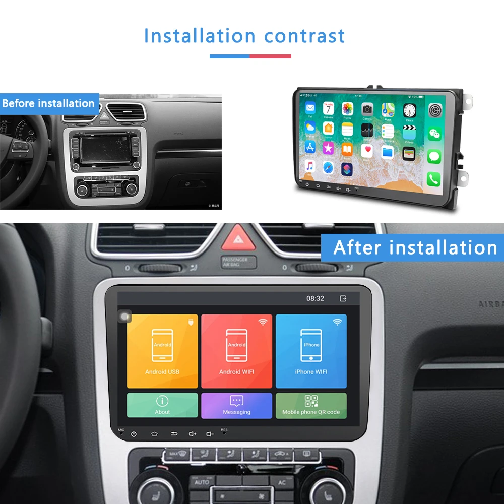 Podofo 2din auto radio Android 8.1 Multimedia Player GPS navigation WIFI RCA Stereo für VW Volkswag