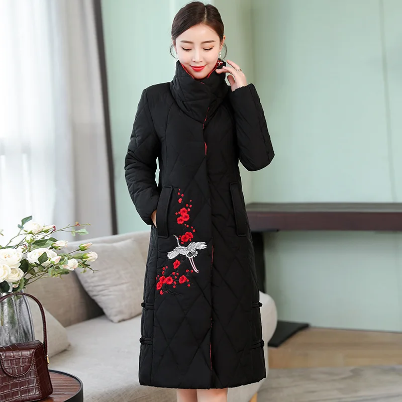 

Elegant Cotton Coat Overcoat Women's 2018 Autumn And Winter Slim Fit Mid-length Large Size Slimming Thick Warm Embroidered Cotto