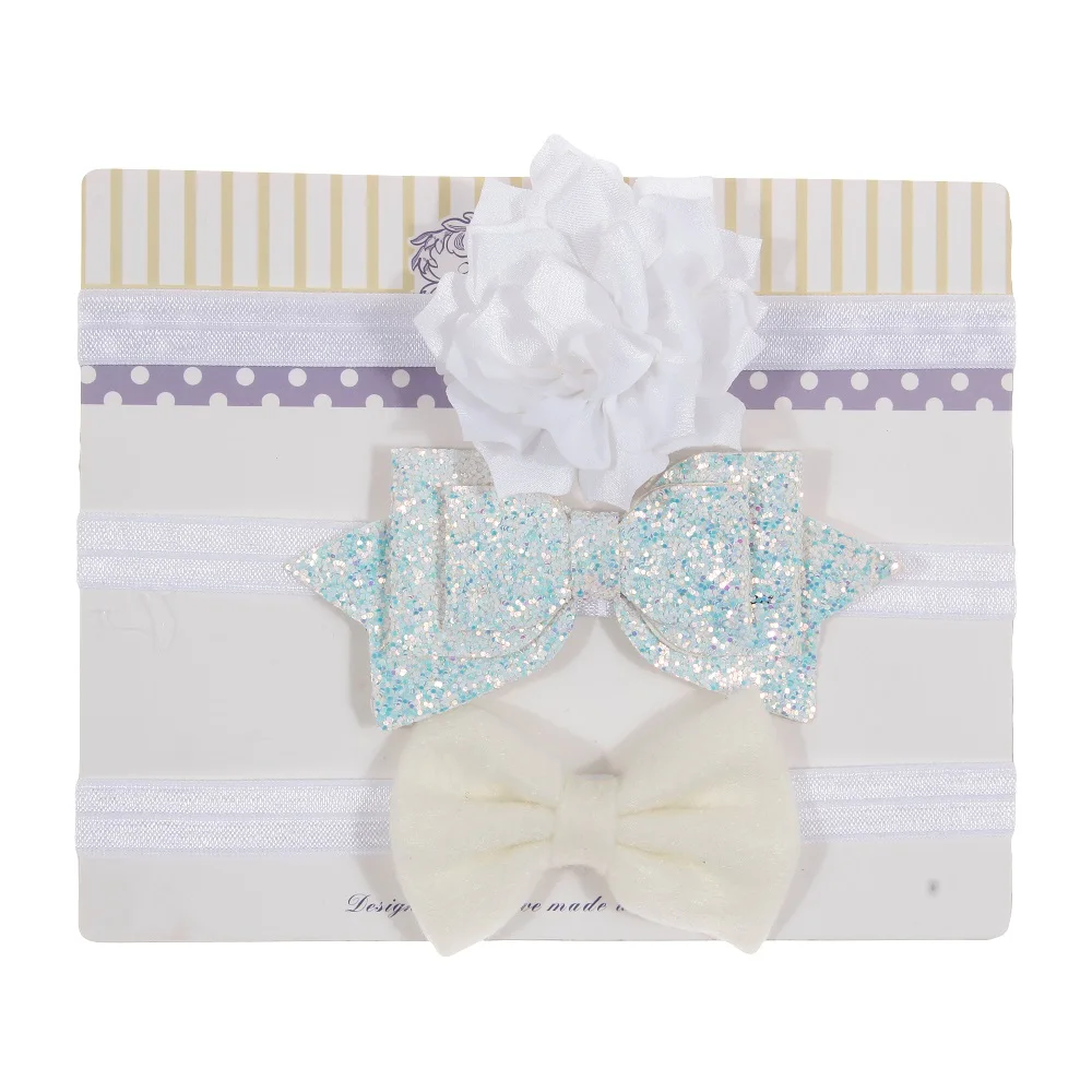 New 3pcs/lot Sequin Felt Bow Lotus Flower Elastic Headbands Kids Photography Props Baby Girls Cute Headwear Christmas Gift Sets