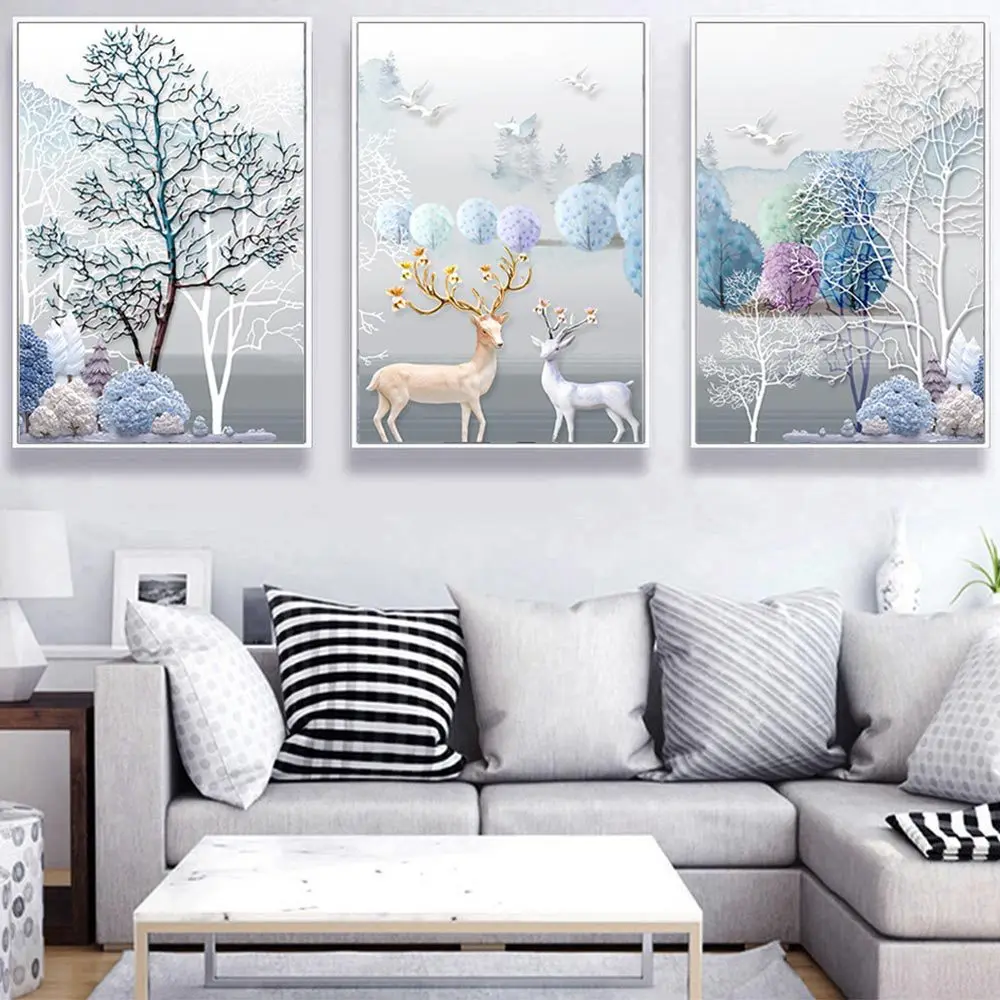 

Relief Three-dimensional Abstract Rich Tree Deer Nordic Living Room Decorative Painting Core