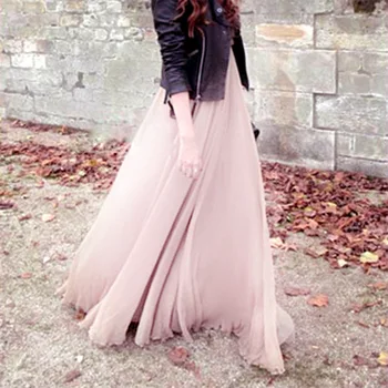 

autumn Bohemian long beach skirt big swing three-layer slim chiffon half-length long fairy skirt