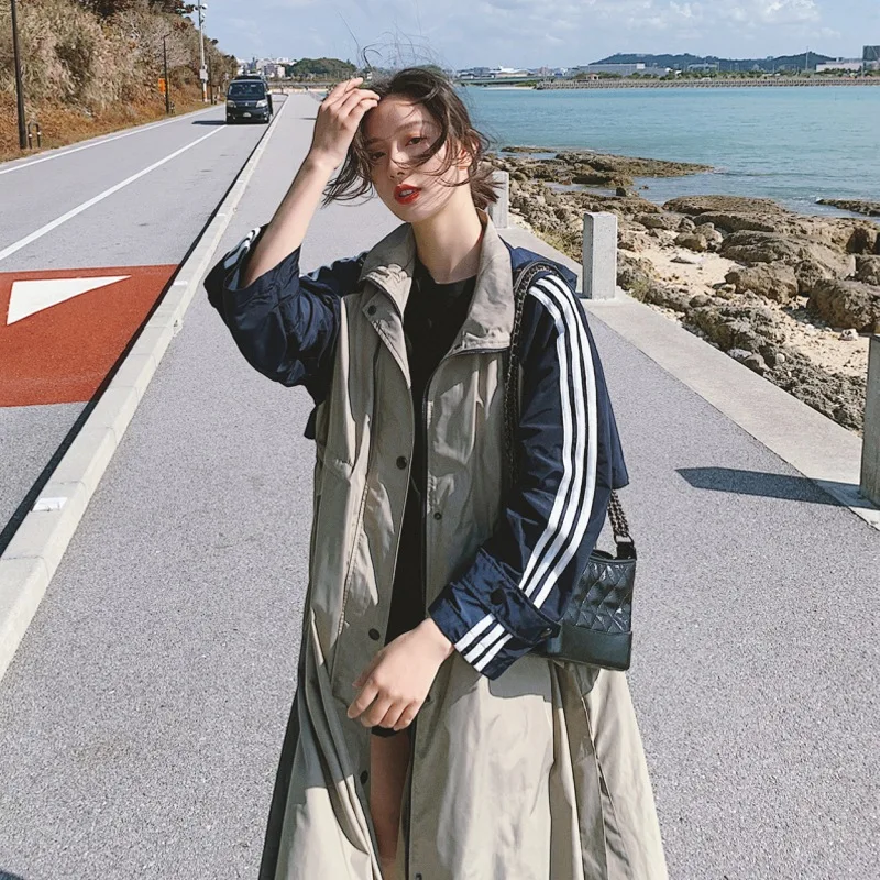 

Photo Shoot Trench Coat Women's Mid-length 2020 Spring Contrast Color Long Sleeve New Style Korean-style BF Loose-Fit Waist Hugg