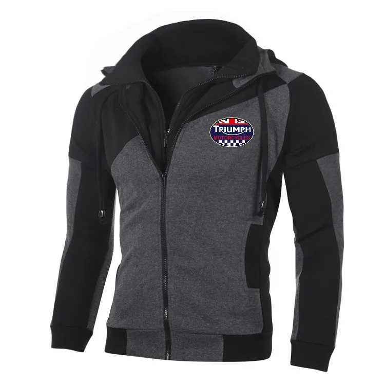 New triumph motorcycle clothing men's long-sleeved color matching hooded men's slim jacket hoodie Size:M-3XL - Цвет: Only front