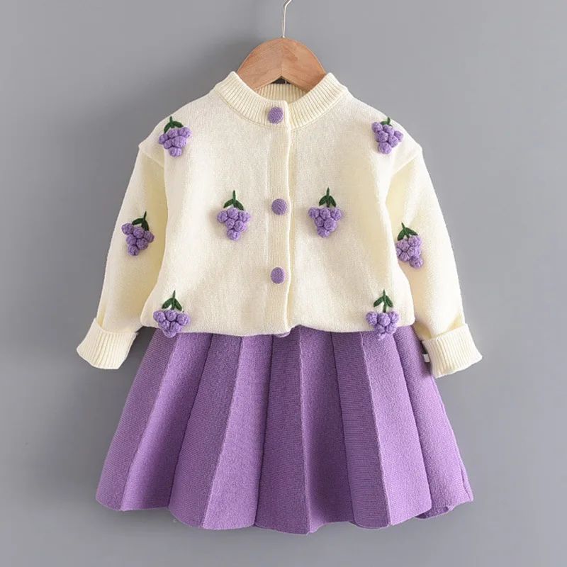 

Girls Clothes Set New Kids Knitted Sweater Shirt+Skirt Suit Autumn Winter Cartoon Baby Clothing Set Outfit Children Clothes