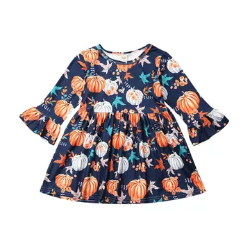

Toddler Kid Girl Halloween Dress Long Sleeve Pumpkin Print Party Princess Dress Cute Baby Girl Clothes