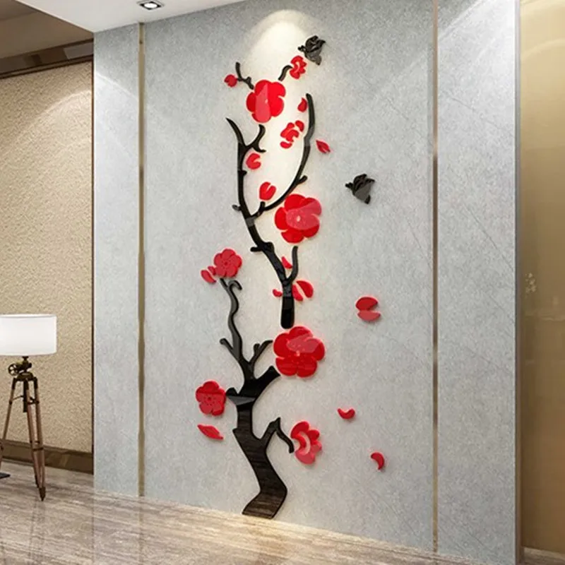 

3 Size Multi-Pieces Plum Blossom Flower Pattern 3D Acrylic Decoration Wall Sticker DIY Wall Poster Home Decor Bedroom Wallstick
