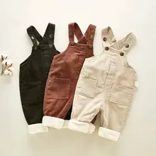 Детские комбинезоны; коллекция года; сезон осень-зима; вельветовые штаны для маленьких мальчиков и девочек; повседневные брюки для малышей; Детские плотные комбинезоны