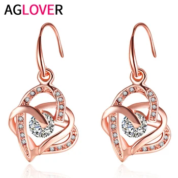 

AGLOVER S925 Sterling Silver Earrings Fashion Beautiful Heart-shaped Zircon Earrings For Women Wedding Jewelry Birthday Gift