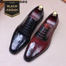 Мужские туфли из натуральной кожи с принтом «крокодиловая кожа»; цвет черный, винно-красный; мужские туфли-оксфорды на шнуровке; кожаные туфли с острым носком; офисные свадебные туфли