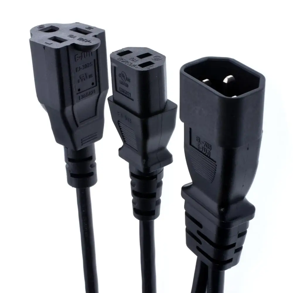 C14 to C13 and 5-15R Удлинитель кабеля питания переменного тока, сплиттер IEC C13. Удлините кабели питания - Цвет: C14 to C13 and 5-15R