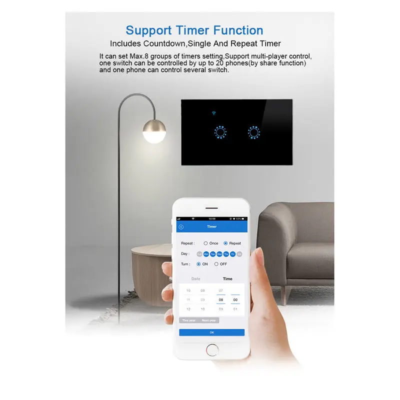 HOT-2Gang США умный Wi-Fi настенный светильник переключатель стеклянная панель Пульт дистанционного управления с помощью приложения Ewelink Amazon Alexa и Google Home для Sma