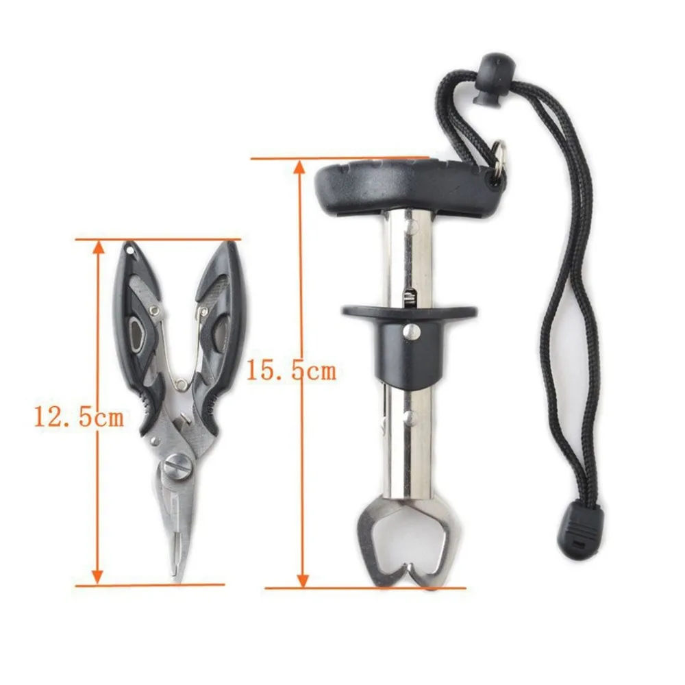 Fish Lip Grabber Gripper Set Grip Holder Tool Stainless Steel Fishing Gear with Wrist Strap and Black Clamp