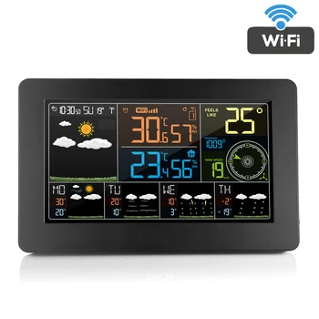 

EU Plug Wifi Clock Digital Alarm Clock LCD Weather Station Temperature Humidity Pressure Wind Fouction
