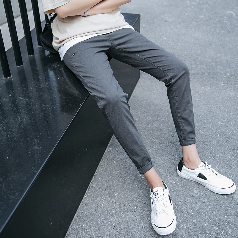 Новые мужские деловые повседневные однотонные брюки-карандаш из эластичной ткани, корейские уличные штаны для скейтборда, хлопковые узкие брюки для бега