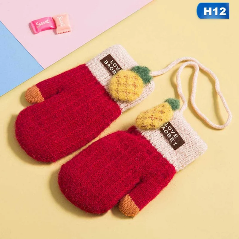 Милые детские перчатки с героями мультфильмов; зимние теплые перчатки для мальчиков и девочек; вязаные плотные детские варежки на палец