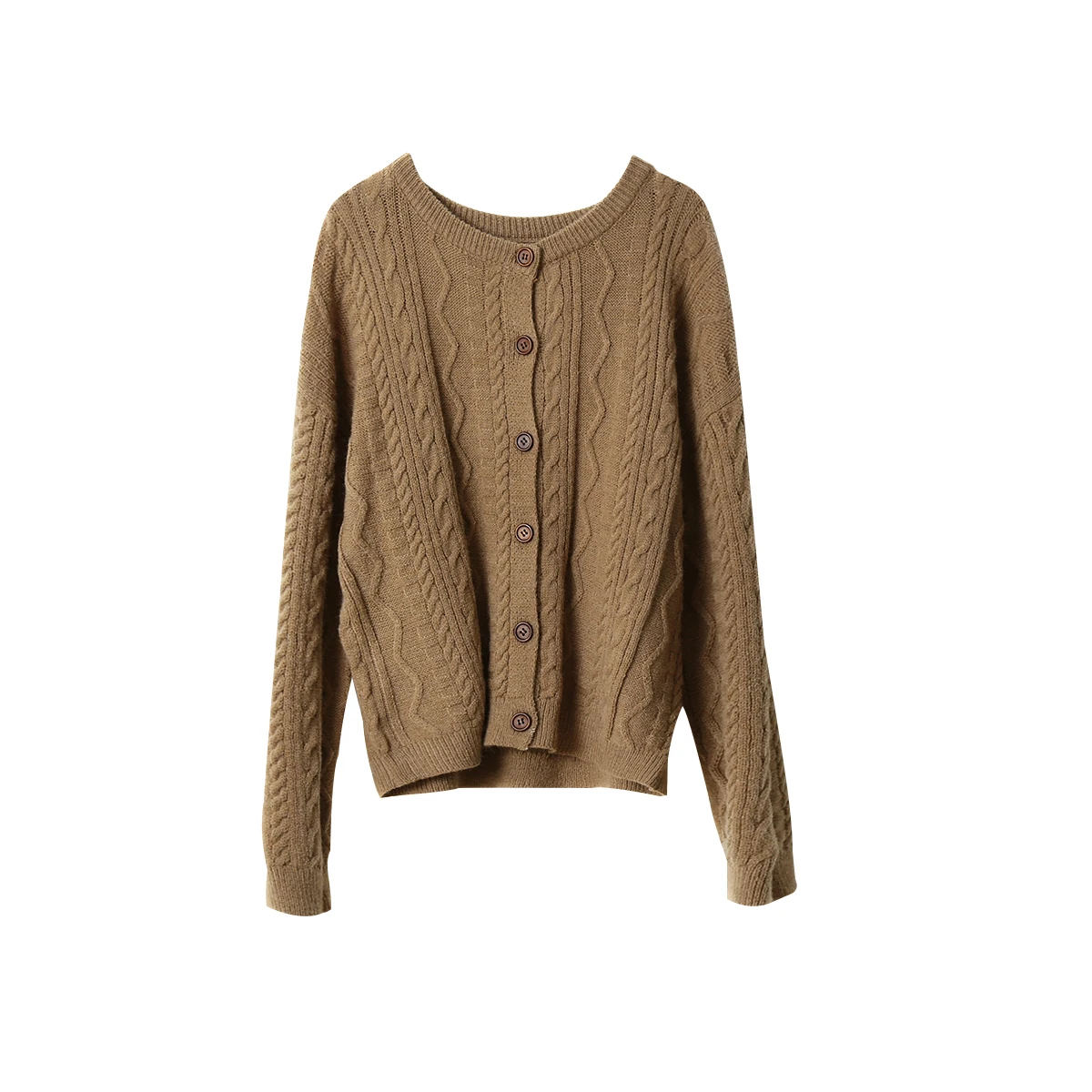 Knitting Cardigan Women Sweater Long Sleeve o Neck Front Buttons Knitwear Autumn Winter Tops Vintage Crochet Sweaters Female - Цвет: Khaki