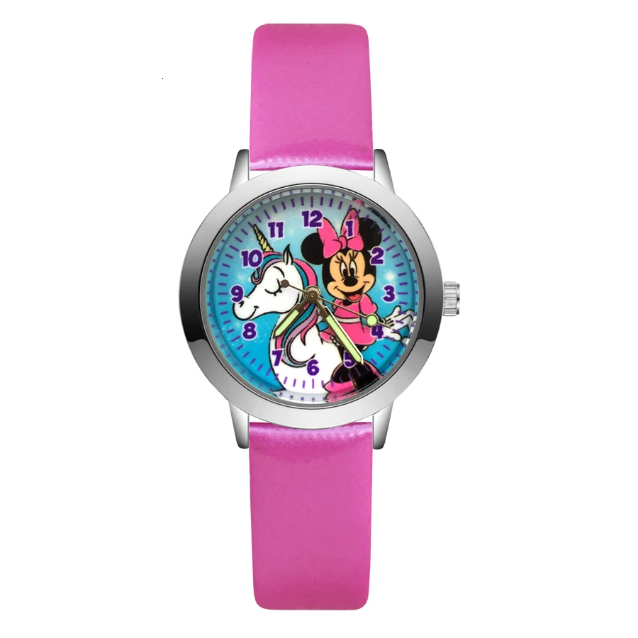 Fashion Cute pretty girl Minnie unicorn style Children s Watches Kids Student Quartz leather Wrist Watch 1