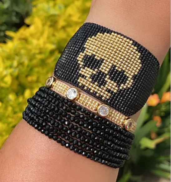 Miyuki pulsera de calavera mexicana para mujer, joyería de calavera de única, regalo, Pulseras, joyería tejida a mano|Pulseras envolventes| - AliExpress