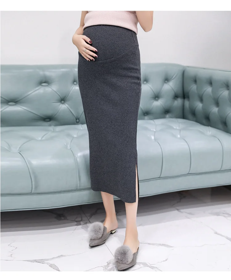 Afei Tony Spring Autumn Fashion Maternity High Waist Belly Skirts Knitted Stretch Skirts Bottom for Pregnant Women