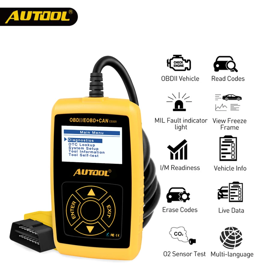 Автомобильный считыватель кодов AUTOOL CS320 OBD 2 CAN BUS цифровой светодиодный сканер OBD2