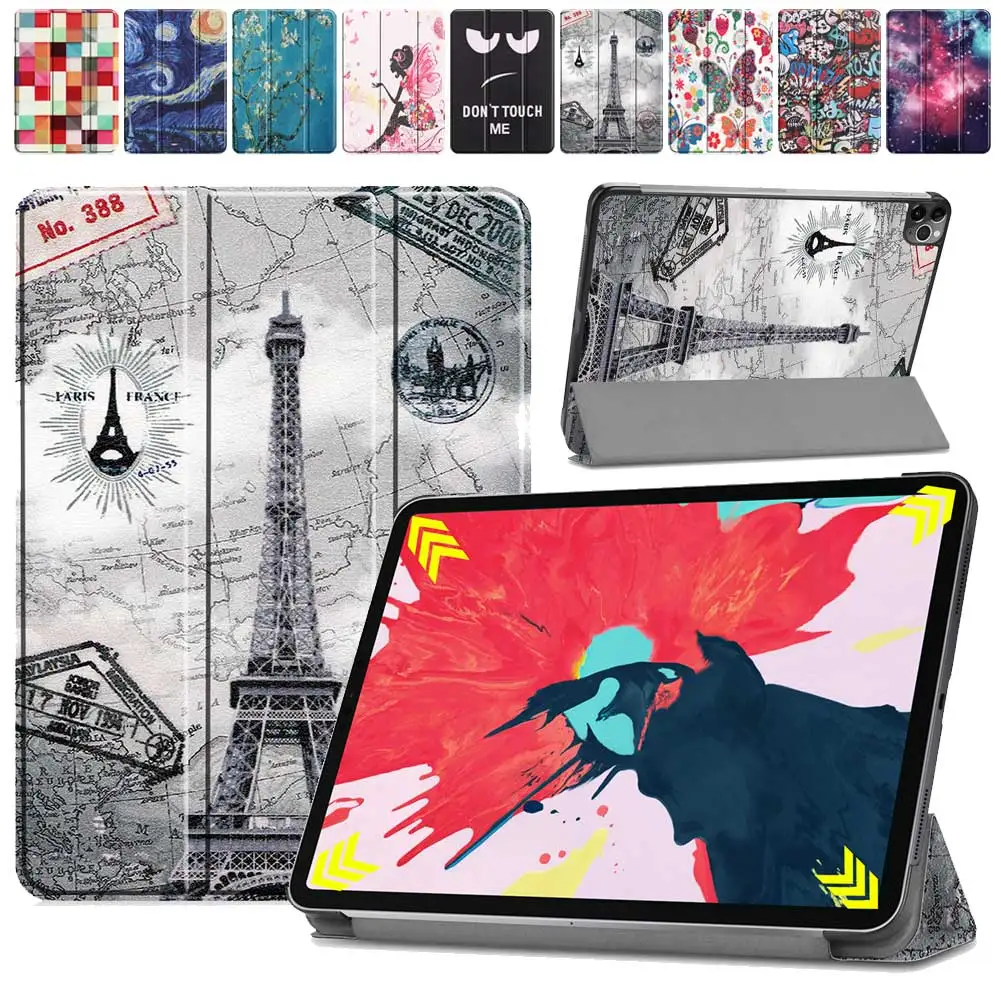 

Printed Case For iPad Pro 2020 11 Inch Auto Sleep Wake Smart Cover For iPad Pro 11 2nd Generation Tri-Fold Funda Case Pen Holder
