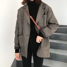 ^^Best Offers 2019 Women autumn winter casual loose vintage herringbone blazer coat jacket ^^Best Offers 2019 Women autumn winter casual loose vintage herringbone blazer coat jacket