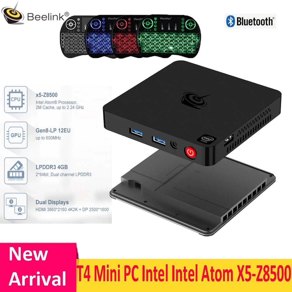 Beelink T4 Mini PC Int Atom X5 - Z8500 HD Graphics 600 4 ГБ ОЗУ + 64 Гб 2 ГГц 5 8 Wi-Fi 1000 Мбит/с USB3.0 BT4.0 поддержка 4K