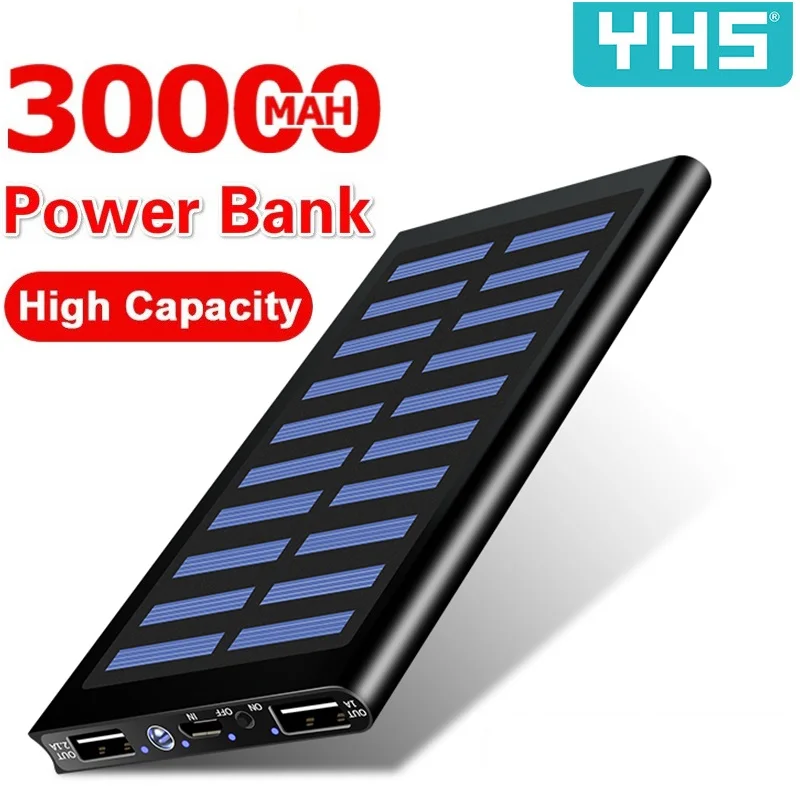 Solar 30000mah Power Bank External Battery 2 USB LED Powerbank Portable Mobile phone Solar Charger f