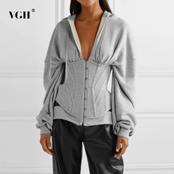 

VGH Casual Tunic Irregular Sweatshirts Female V Neck Long Sleeve High Waist Slim Women's Hoodies Fashion 2020 Clothes Spring New