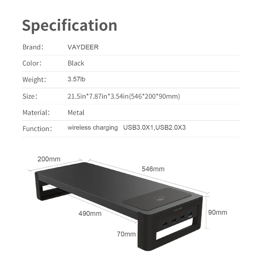 Vaydeer suporte do monitor riser com usb3.0