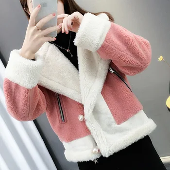 Autumn Winter New Women Lamb Wool Coat Short Loose Thick Fur Jacket Warm Windproof Padded Jacket