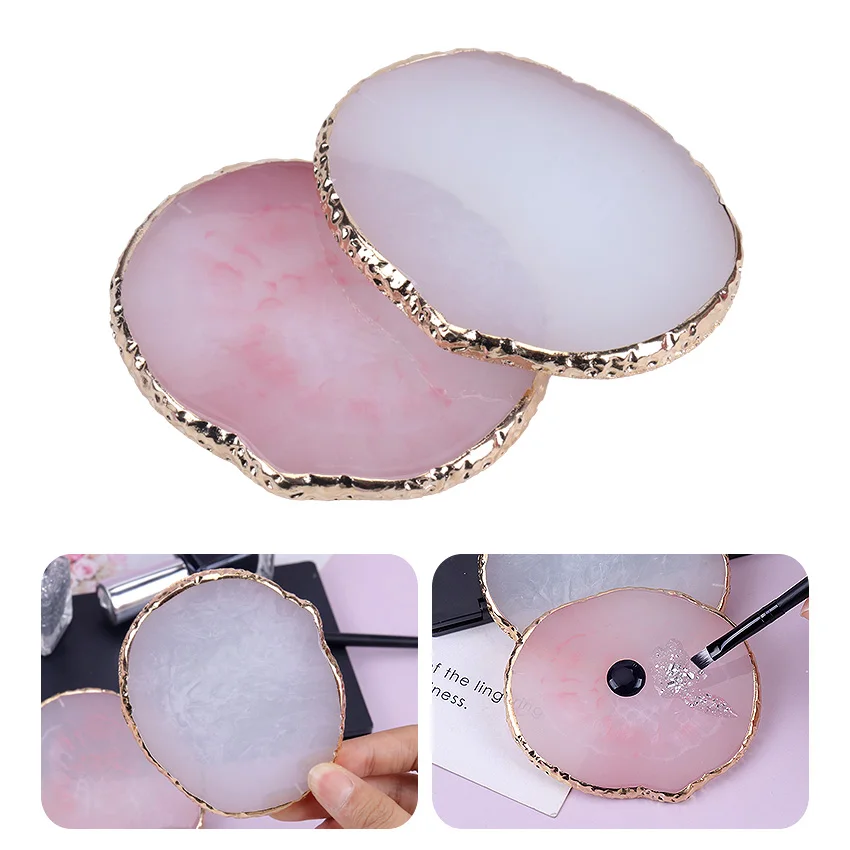 1PC Art Nails Supplies Round Resin Agate Stone Nail Color Palette Gel Polish Pallet Mixing Drawing Paint Plate Pad |