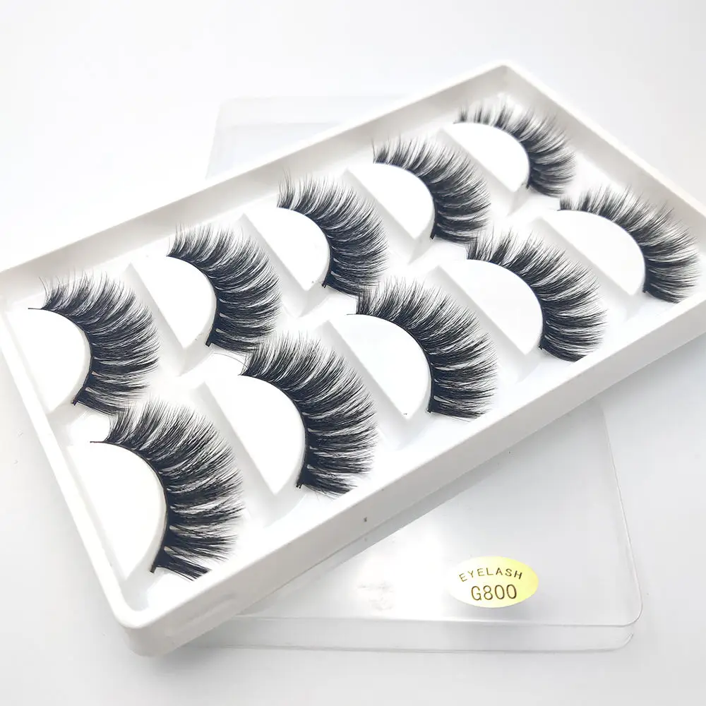 

HUARUITAI 5 Pairs Natural Long Hand Made Full Strip Eyelashes Thick 1-1.5cm Make-up 3D Mink False Eyelashes Extension Suppiler