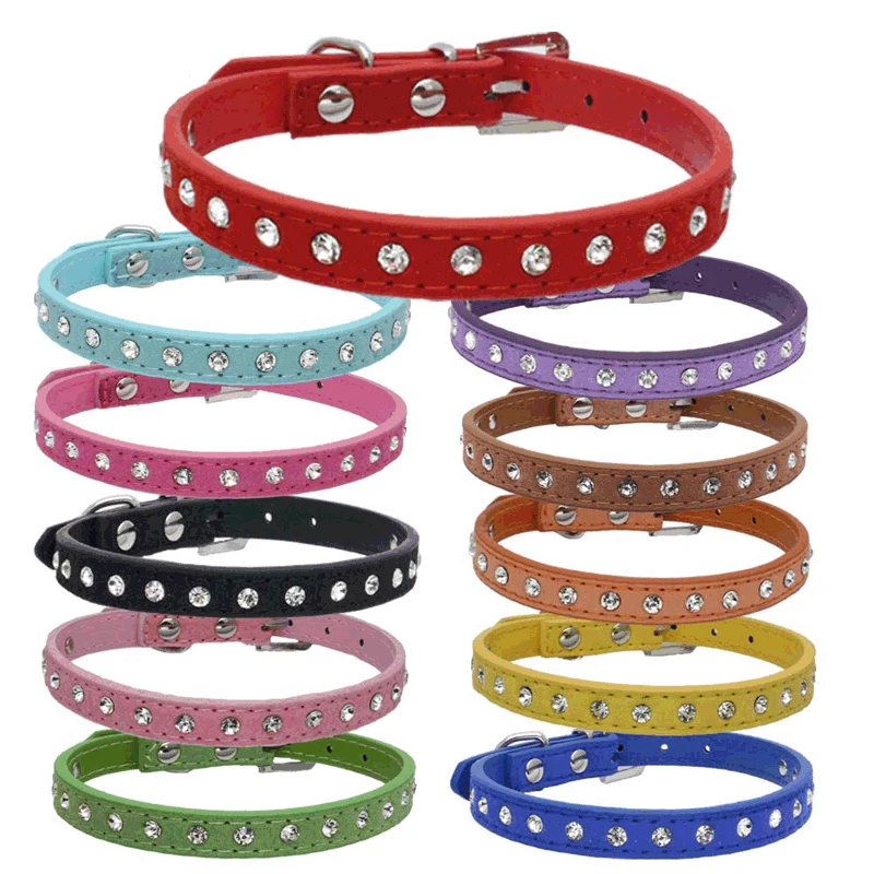 11pcs 22 шт. ошейник для собак кожаный кристалл Горячие Bling Стразы Pu Ошейники для кошек для щенков ожерелье шлейки индивидуальный ошейник Para Perritos - Цвет: 11pcs