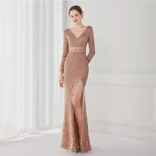 

Deep V Neck Sequined Mermaid Evening Dresses Formal Prom Pageant Wedding Party Robe Re Soirée Femme Robe De Soirée Se Mariage