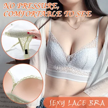 

Newest Women Lace Bra Padded Triangular Bralette Halter Lacy Deep V Wireless Ultra Soft Cup