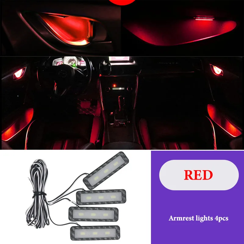 Red Style C RXZ 4 шт. Автомобиль окружающего светильник интерьера автомобиля Светильник Автомобиля внутренняя чаша светильник межкомнатных дверей подлокотник светильник s дверные ручки окружающей среды декоративный светильник - Испускаемый цвет: Red Style C