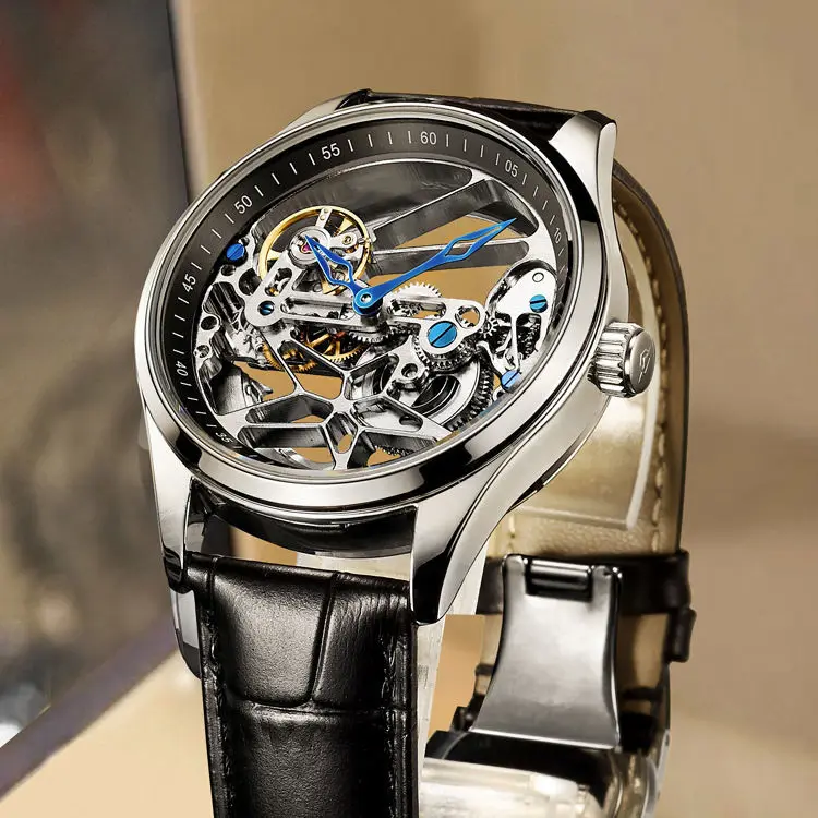 Hollow out Tourbillon Automatic MAN WATCH limited edition Mechanical Watches Fashion Belt and steel band Men's wristwatch