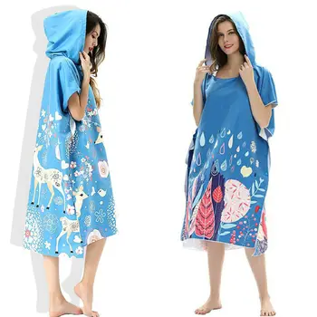 

80x110cm Fashion Wetsuit Changing Robe Poncho with Hood Quick Drying Changing Robe Bath Towel Outdoor Adult Hooded Beach Towel