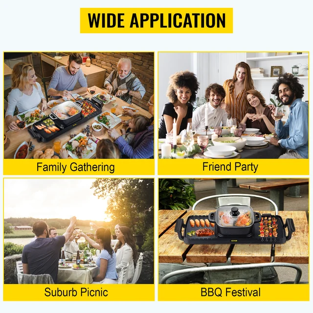 SucceBuy 2in1 Electric BBQ Pan Grill Hot Pot Multifunction Home Portable Smokeless Nonstick Detachable Hot Pot Barbecue Plate 2