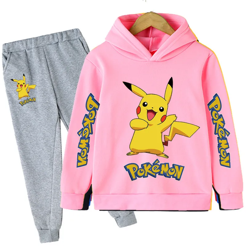 2022 New Children's Clothing Pikachu- Hoodie Pokemon- Suit Kids Hoodies Pants Two-piece Children Clothing Set 4-14 Years toddler hoodie boy